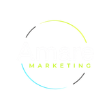 Minimalist circular logo with colored arcs and the word “MARKETING” in lime green.