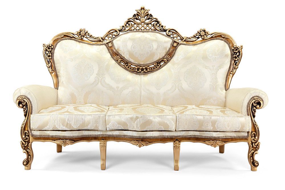 A White And Gold Couch Is On A White Background — Coastal Upholstery In Berkeley Vale, NSW