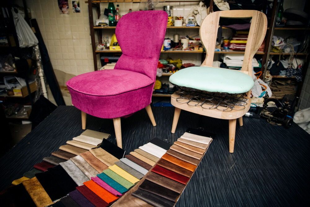 Two Chairs Are Sitting Next To Each Other On A Table — Coastal Upholstery In Berkeley Vale, NSW