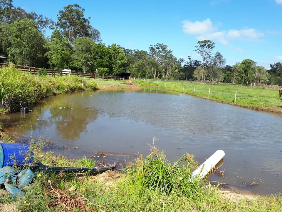 A Small Pond In The Middle Of A Grassy Field — Dams Cleaned in Mudjimba, QLD