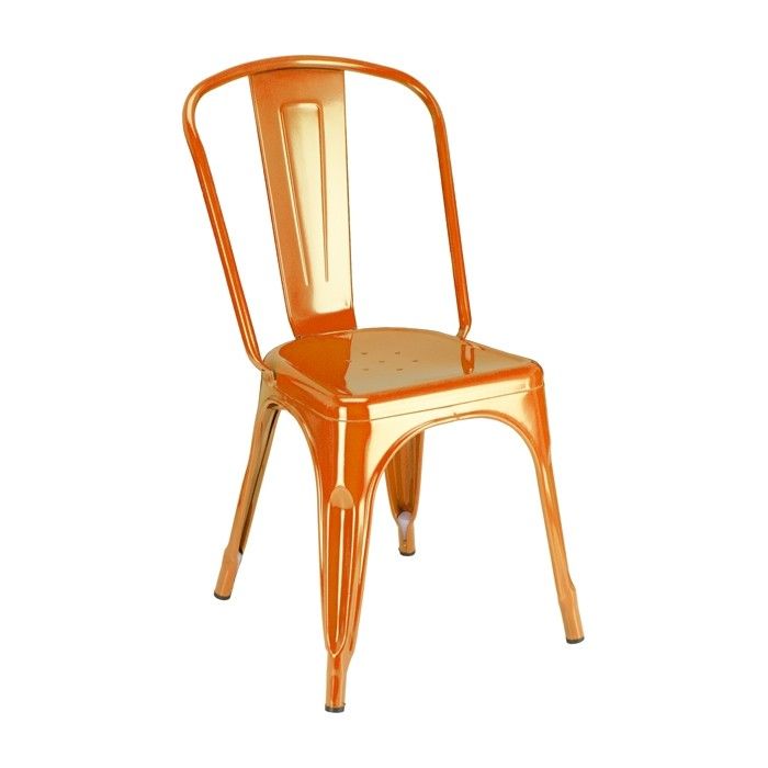 An orange chair is sitting on a white background