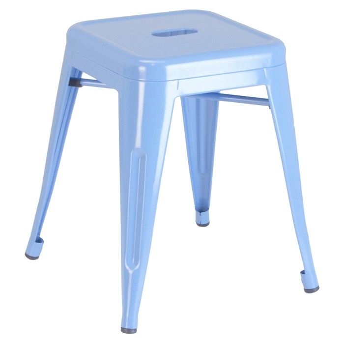 A light blue stool with a hole in the middle on a white background
