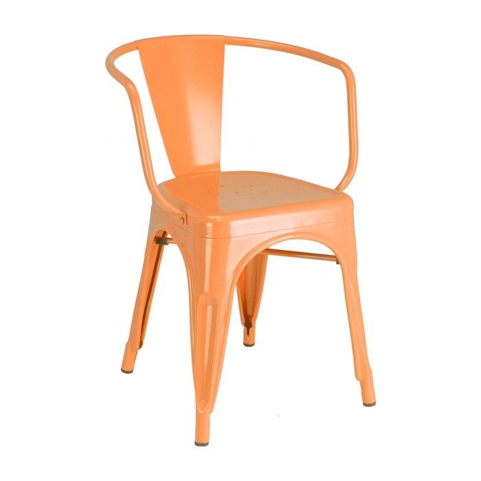 An orange chair with a arm rest on a white background