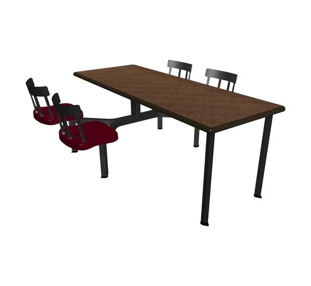 A 3d model of a table and chairs on a white background