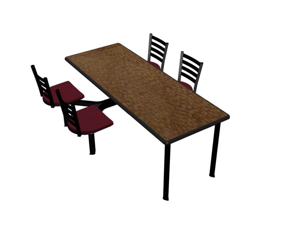A 3d model of a table and chairs on a white background