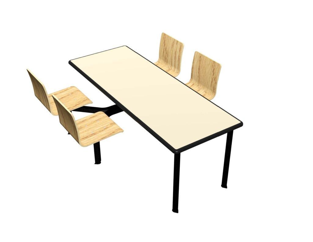 A computer generated image of a table and chairs on a white background