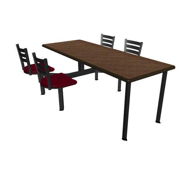 A 3d model of a table and chairs on a white background