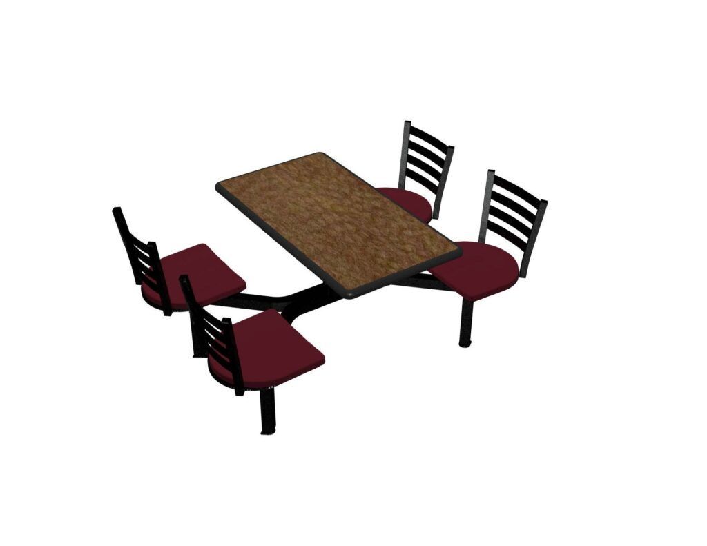 A drawing of a table and chairs on a white background