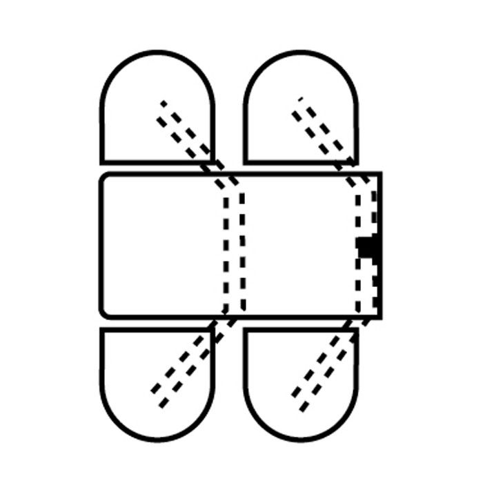 A black and white drawing of a box with a hole in the middle.