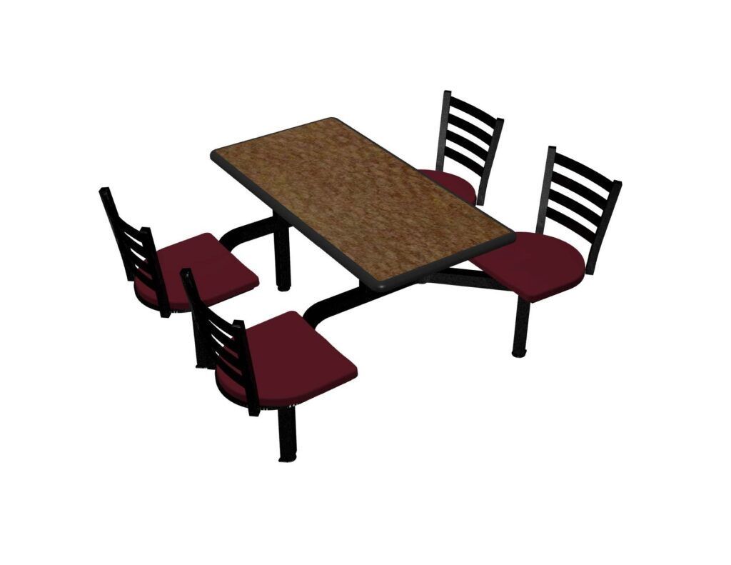A 3d model of a table and chairs on a white background