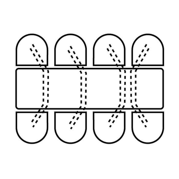 A black and white drawing of a fence with holes in it.