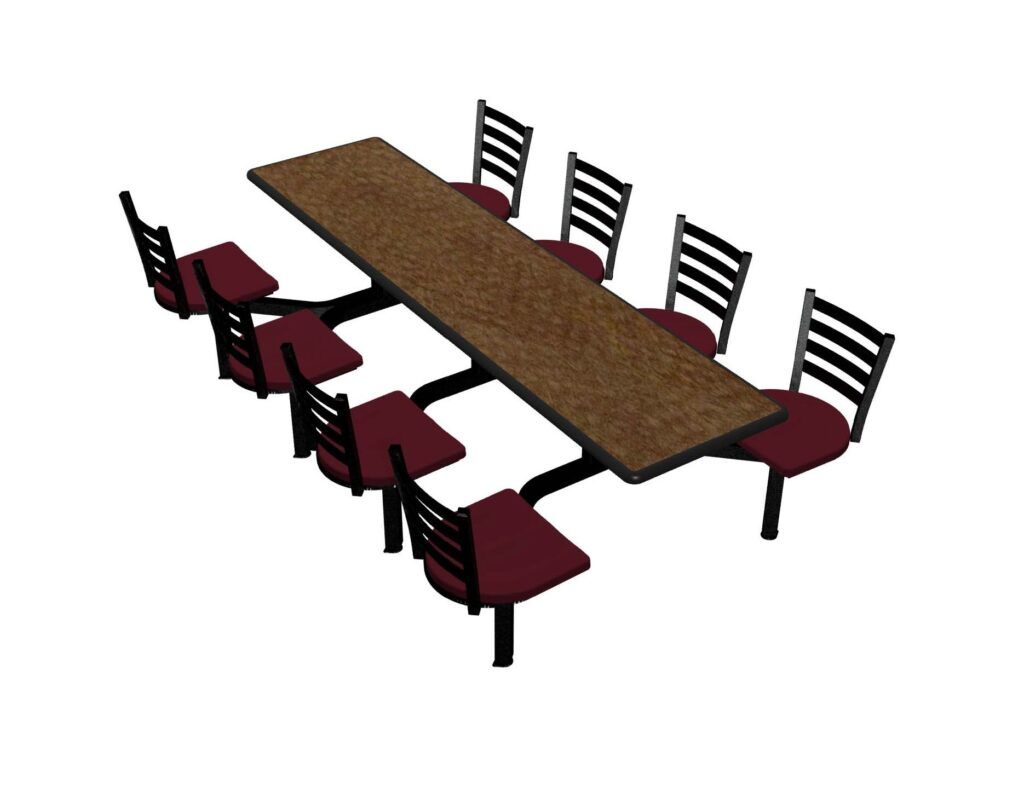 A 3d model of a long table and chairs