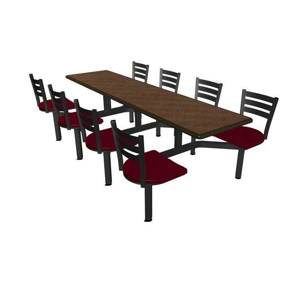 A 3d model of a table and chairs on a white background.