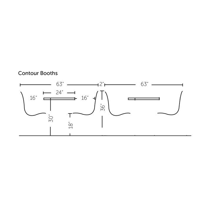 A black and white drawing of contour booths with measurements.