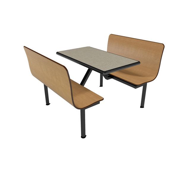 A table and two benches on a white background