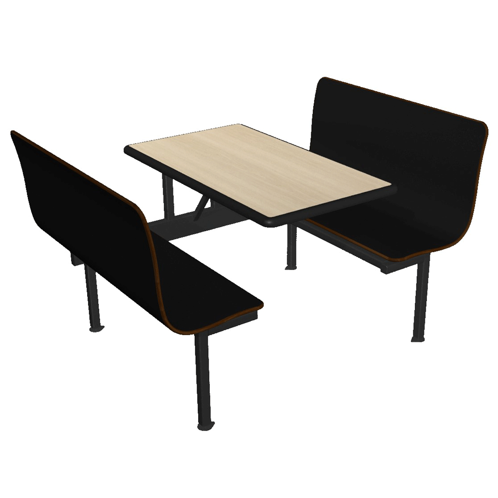 A 3d model of a table and benches on a white background