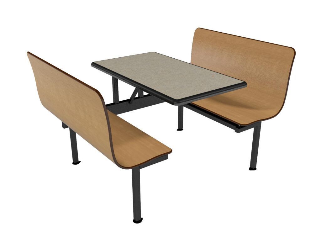 A table and two benches on a white background