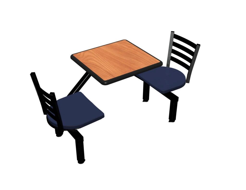 A 3d model of a table and chairs on a white background