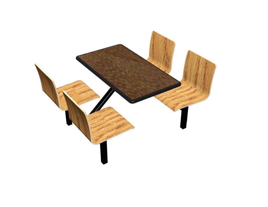 A 3d model of a table and chairs on a white background
