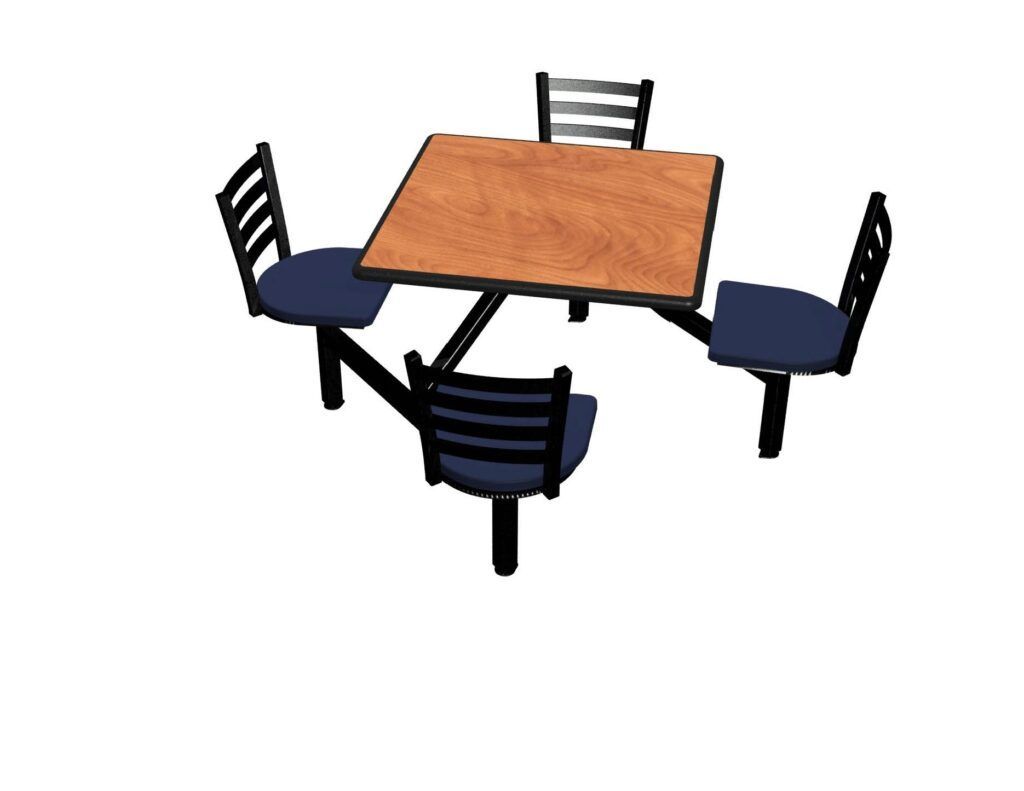 A drawing of a table and chairs on a white background