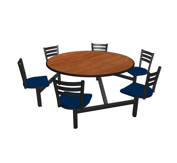 A round table with four chairs around it on a white background