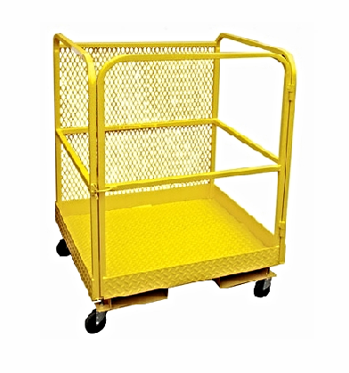A yellow cart with wheels on a white background