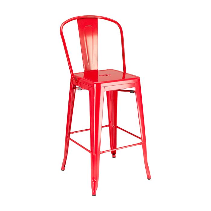 A red bar stool on a white background
