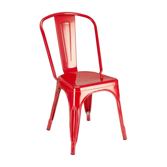 A red chair is sitting on a white background.