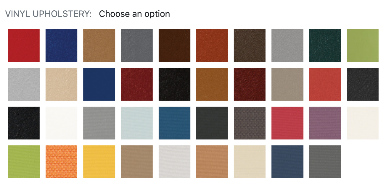 A palette of different colors of vinyl upholstery