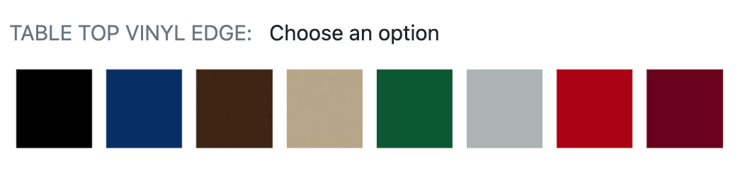 A table top vinyl edge is available in a variety of colors