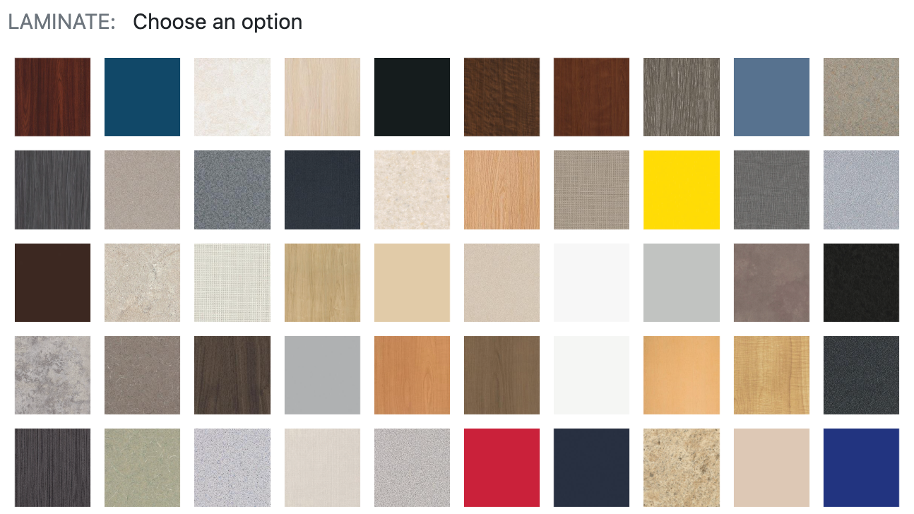 A palette of different colored squares with the words laminate choose an option at the top