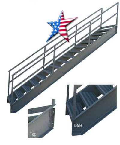 A metal staircase with an american flag star on top