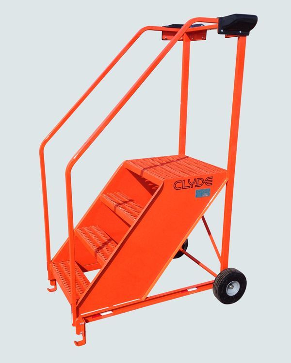 An orange ladder with the word clyde on it