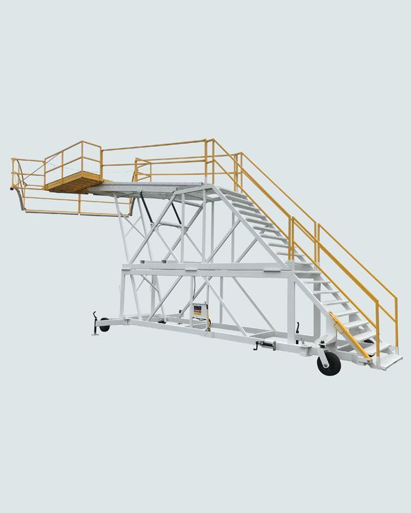 A metal structure with stairs and a railing on a white background.