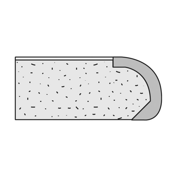A drawing of a piece of concrete with a curved edge.