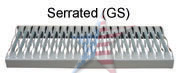 A picture of a serrated gs grate on a white background.
