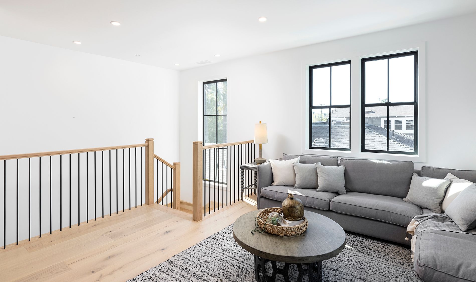 A living room with a couch and a coffee table