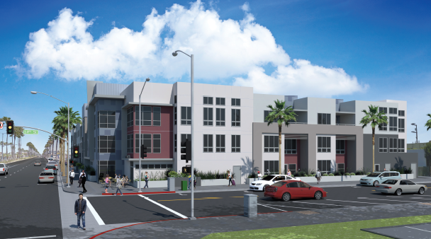 An artist 's impression of a building with cars parked in front of it