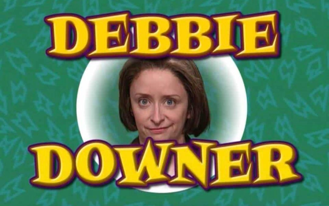 A picture of debbie downer on a green background
