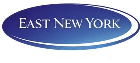 East New York logo in white text on a blue oval with a light blue outline.