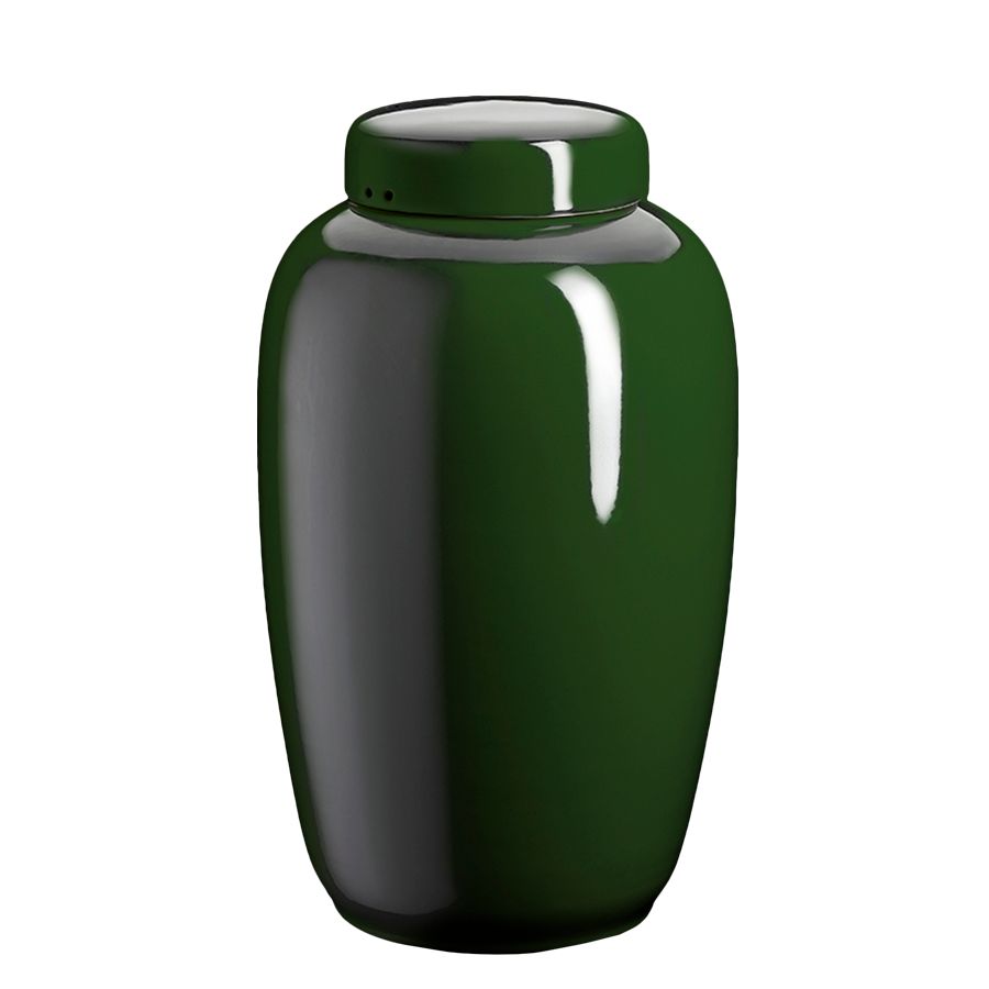 Grøn vase mod en mørkegrå baggrund