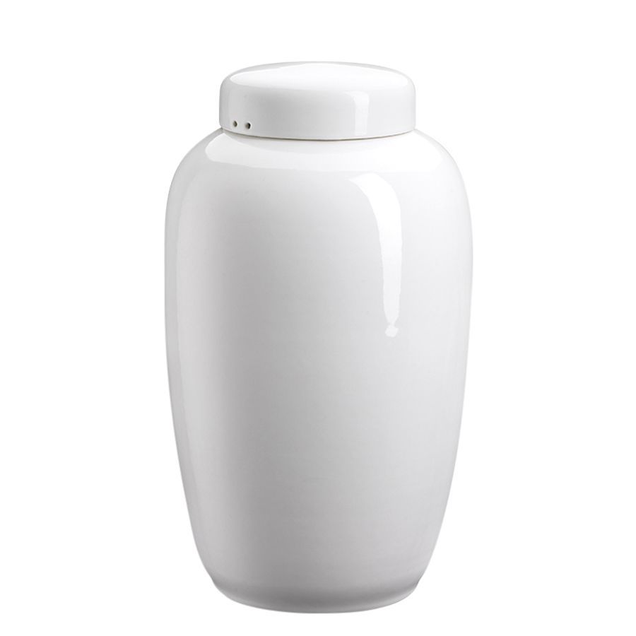 Enkel hvid keramisk vase på en grå baggrund