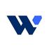 Blue stylized W logo with a small blue hexagon on a white background