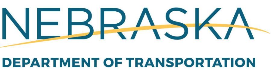 Nebraska Department of Transportation logo in blue and gold with a stylized horizon line
