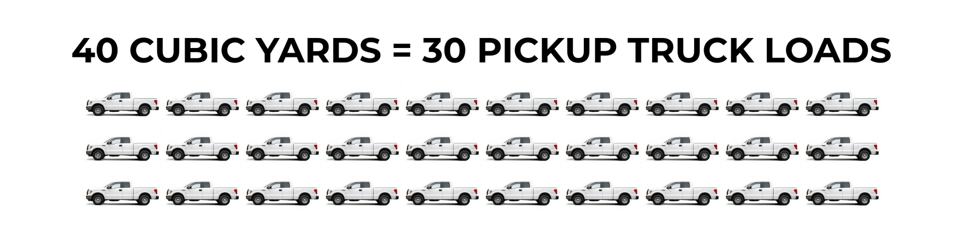 40 cubic yards = 30 pickup truck loads image of 30 pickup trucks