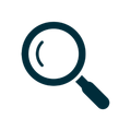 Dark teal magnifying glass icon on a white background