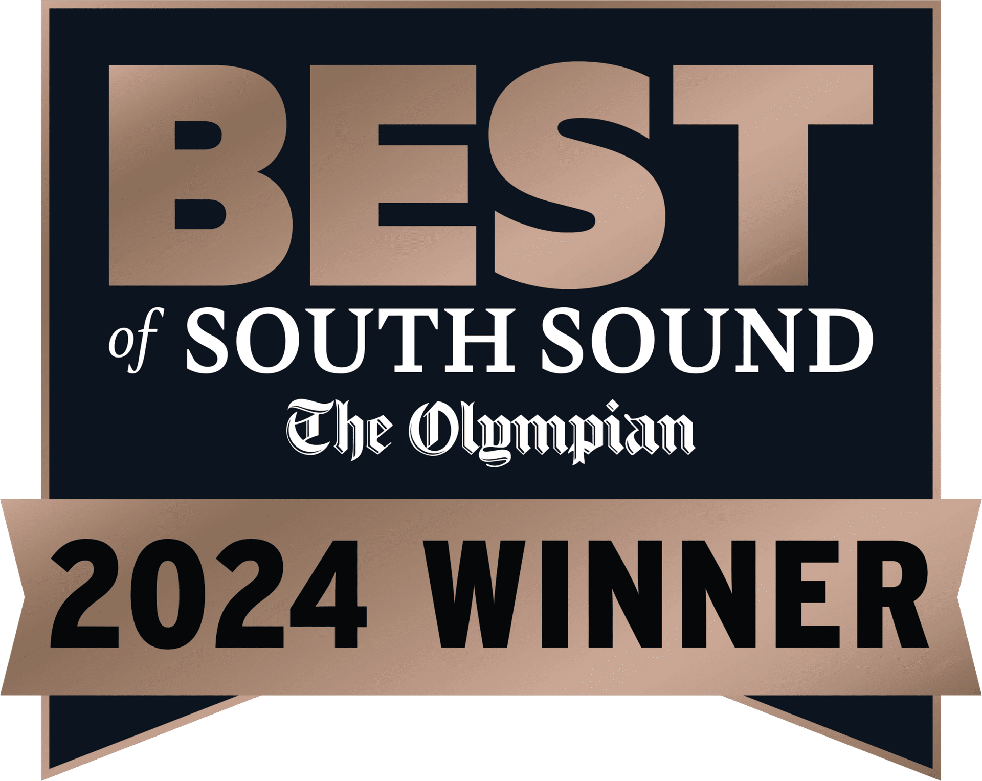 Best of South Sound 2024 Winner badge with gold text on dark background