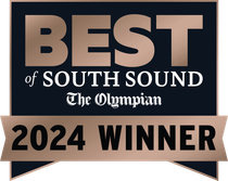 Best of South Sound The Olympian 2024 Winner award badge in gold, black, and beige