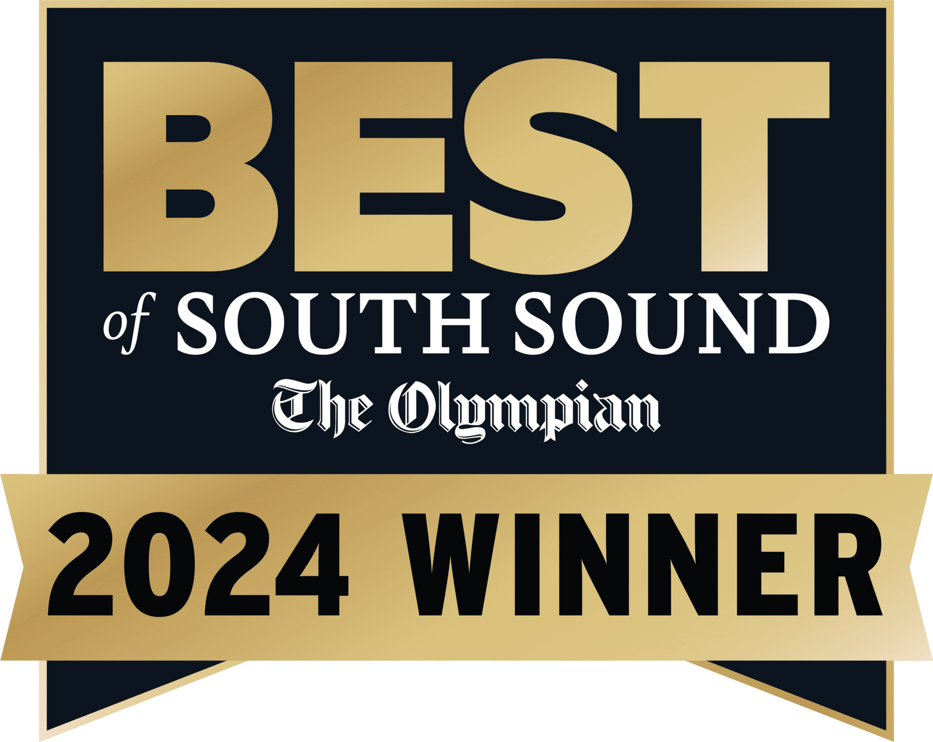Gold-and-black “Best of South Sound The Olympian 2024 Winner” award badge