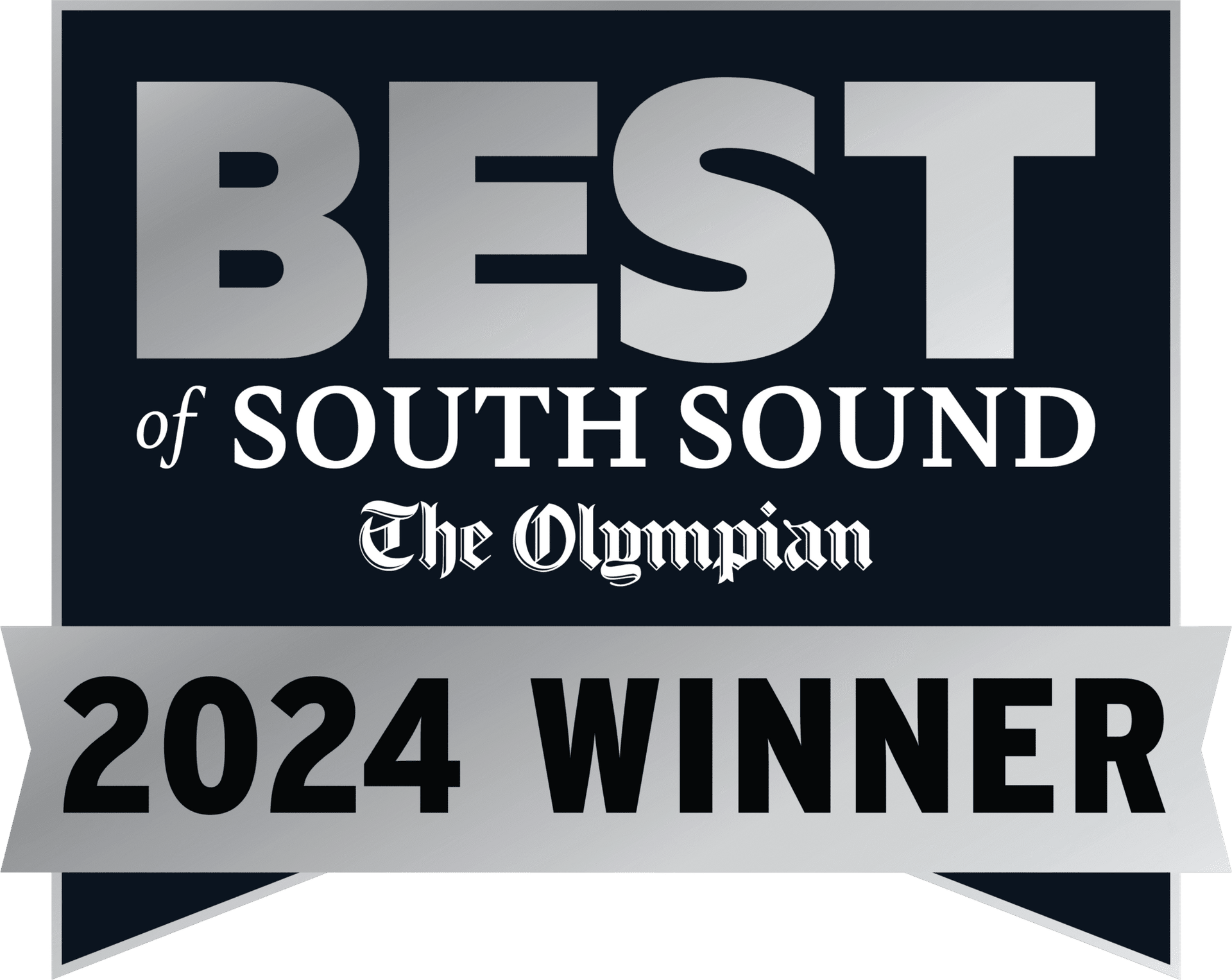 Best of South Sound The Olympian 2024 Winner badge in black, white, and silver